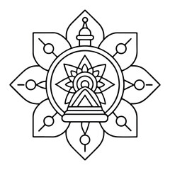 Hand-drawn mandala in vector format. A vibrantly decorated mandala. Separate flower decoration with a tribal theme. An anti stress coloring page for a coloring book. 
