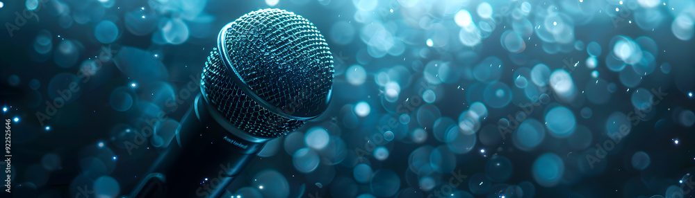 Poster dreamy speaker with microphone and notes for public speaking in community meetings photo realistic i