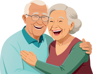 Happy senior couple embracing and laughing together-