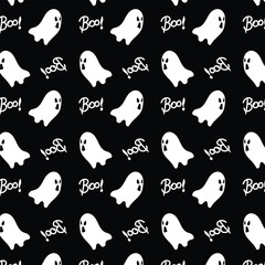 Ghosts seamless pattern in dark background.
