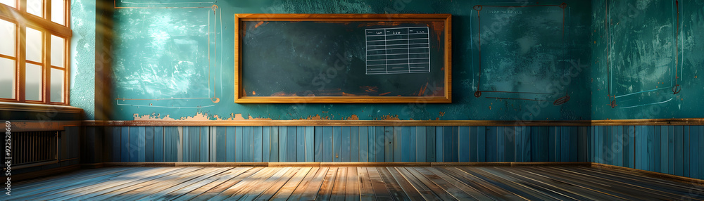 Poster photo realistic teacher with bulletin board and notice concept for educational announcements and not