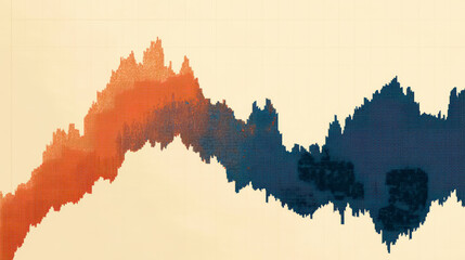 Abstract data visualization showcasing a vivid mountain chart with layered colors representing statistical trends and fluctuations.