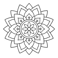 Hand-drawn mandala in vector format. A vibrantly decorated mandala. Separate flower decoration with a tribal theme. An anti stress coloring page for a coloring book. 
