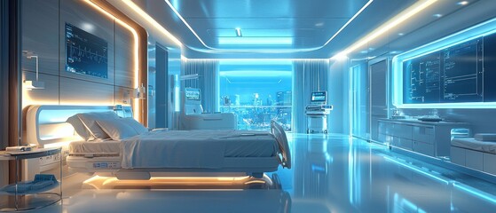 Obraz premium Futuristic Hospital Room with City View