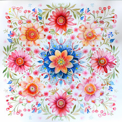 Spring flower mandala watercolor on white background