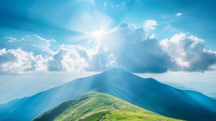 Majestic Mountain Peak under a Bright Sunlit Sky