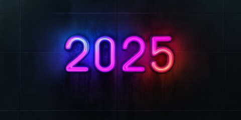 Obraz premium A stunning neon display showcasing the year 2025, made perfect for futuristic themes and exciting new beginnings