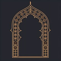 Elegant gold vintage prayer rug on black background,Black and golden islamic background with an arch,

