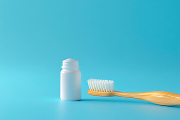 Toothbrush and Toothpaste Set on a Soothing Blue Canvas