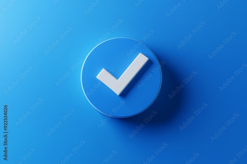 Poster this visually appealing and stylish 3d blue checkmark icon, expertly and elegantly placed against a 
