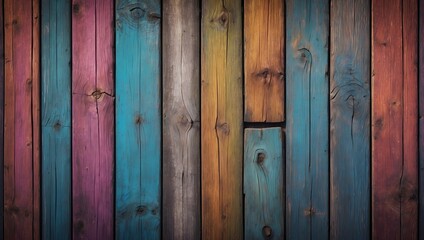 Naklejka premium Rustikale Holzplanken mit natürlicher Holzmaserung als Hintergrundtextur - Vintage bunt