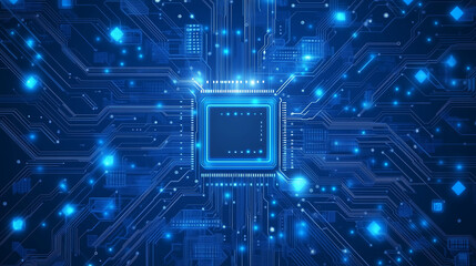 CPU chip on a blue background, concept to technologic successes. Futuristic hologram in blue, created with generative AI technology 