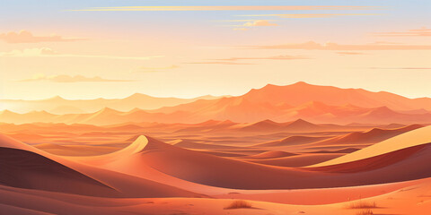 Desert Landscape at Sunset with Sand Dunes