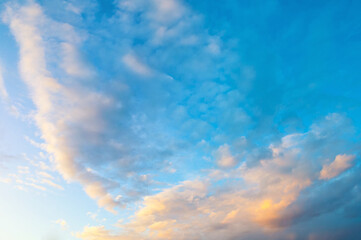 Sunset sky background, sunset sky scene with dramatic evening pink clouds