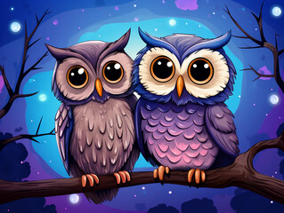 cute owls sitting on a branch