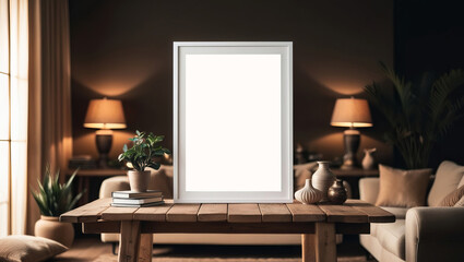 Fototapeta premium Empty aesthetic mockup poster frame
