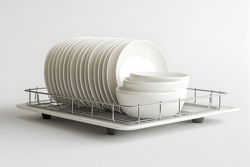 Obraz premium Clean and Organized Kitchen Dishes Drying on Metal Rack