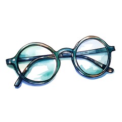 Stylish round glasses watercolor illustration.