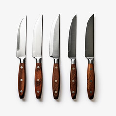 Knife set Isolated on white background flat lay