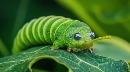Green Caterpillar on a Leaf