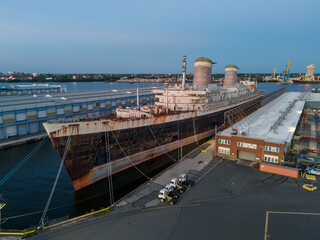 Philsdelphia, Pennyslvania USA- 2024, August 13: The S.S. United States berthed in Philadelphia PA. The SS United States may soon be sold and moved to Escambia County, FL to become an artifical reef 