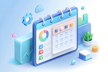 Planning schedule and calendar concept. Can use for web banner, infographics.on blue background.3D design.isometric vector design Illustration.
