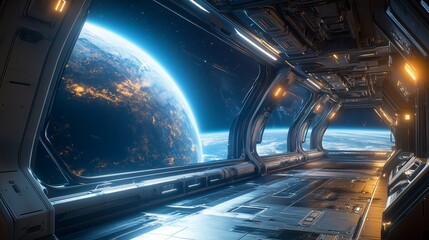 Futuristic Space Station Corridor View
