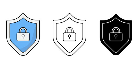 shield and lock icon set. Security  symbol isolated background. Privacy secure silhouette icon, vector illustration.