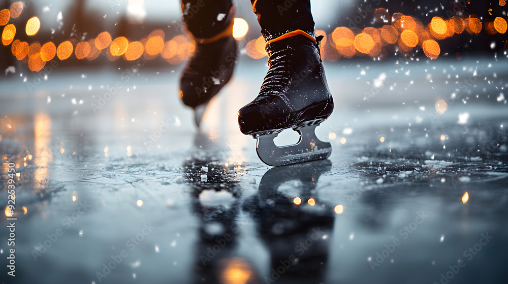 Poster an ice skate blade glides smoothly over a frozen surface, creating a sense of motion with blurred li