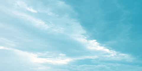 Fototapeta premium sunny sky blue light watercolor background. Aquarelle painting brush effect card paper textured canvas cloudy smoke space for text, entertaining card, template. aquamarine color graphics illustration