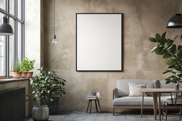 Minimalist Kitchen interior with Poster Mockup created with Generative AI