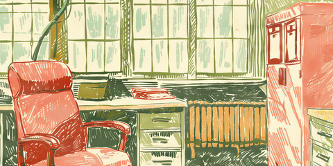 Empty Spaces of Loss: A once-crowded office with vacant chairs and desks, now abandoned