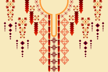 Neckline embroidery Aztec abstract geometric oriental traditional neck pattern. Native textile Ikat geometry paisley design for fabric, border decor, element, necklace, knitting, scarf, collar decor