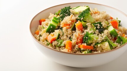 Vibrant Quinoa Salad Bowl with Fresh Veggies in Foods Magazine Style on White Background
