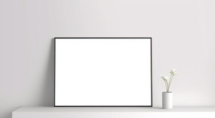 Imagen mínima de marco cuadrado blanco vacío simulada colgada sobre fondo de pared blanca con luz y sombra de ventana. aislar imagen	