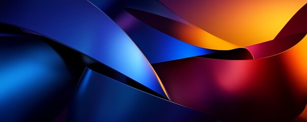 Obraz premium Abstract Blue, Red, and Orange Curved Shapes, 3D Rendering, Geometric Shapes, Gradient Colors, Abstract Art