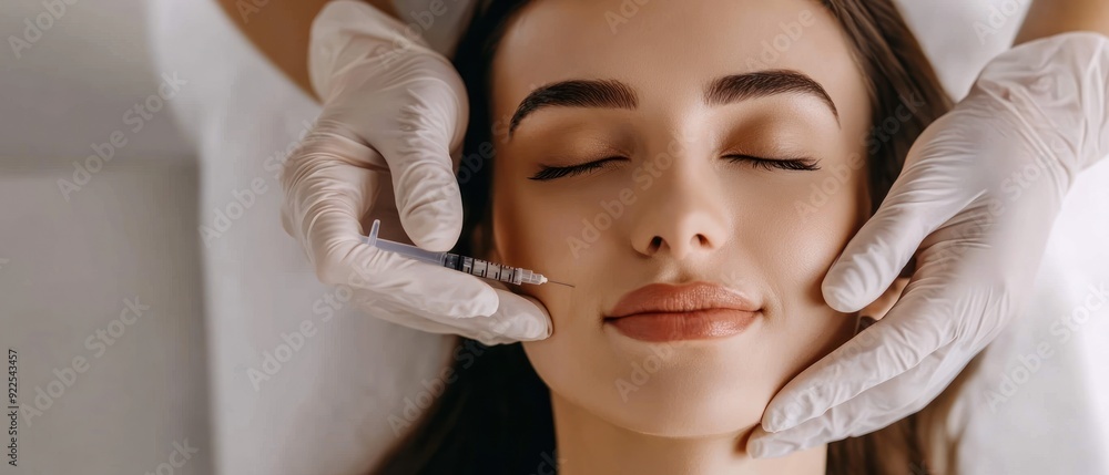 Wall mural Woman receiving facial injection with a needle