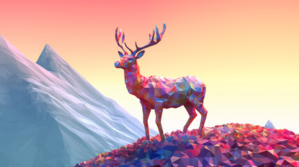 Abstract deer tech standing on mountain, Ai generate
