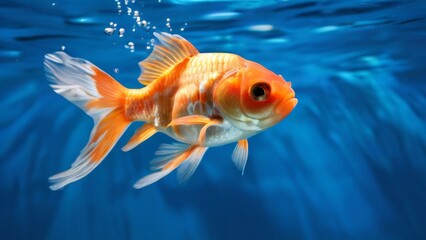 Fototapeta premium Goldfish in the aquarium. Beautiful goldfish swimming in the water.