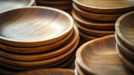 Stacked Wooden Bowls in Warm Light