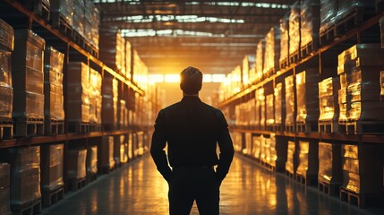 Man standing in a warehouse.