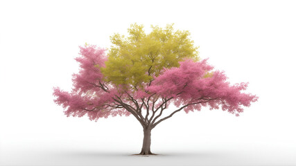 Blossoming sakura trees with pink flowers isolated on white