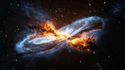 Fototapeta premium Cosmic nebula with bright orange and blue gas clouds in space.