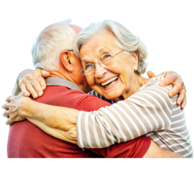 Happy senior couple embracing and laughing together