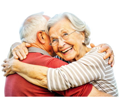 Happy senior couple embracing and laughing together