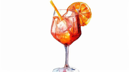 watercolor painting of aperol spritz cocktail