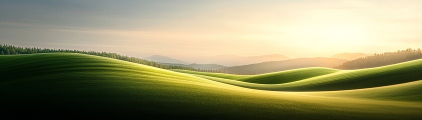 Fototapeta premium Golden Hour Over Rolling Green Hills, landscape, nature, photography, hills