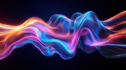 Abstract digital art with flowing neon colors on a dark background.