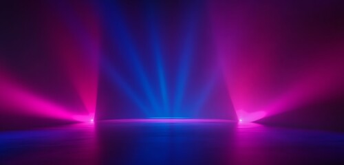 Minimalistic Dark Purple Gradient Background with Neon Blue and Pink Light Rays
