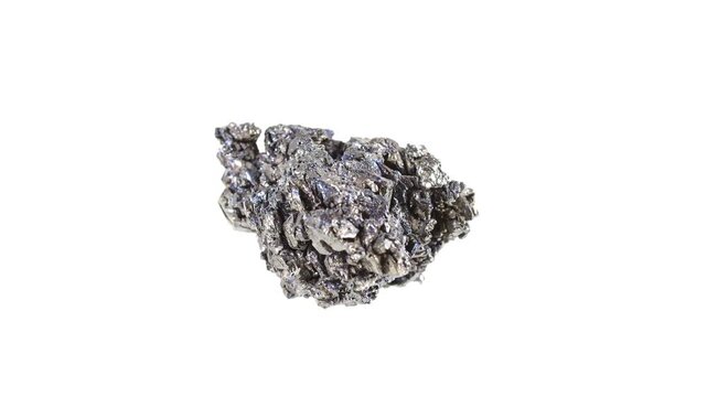 Polished mineral stone Covellite rotates in a circle on a white background